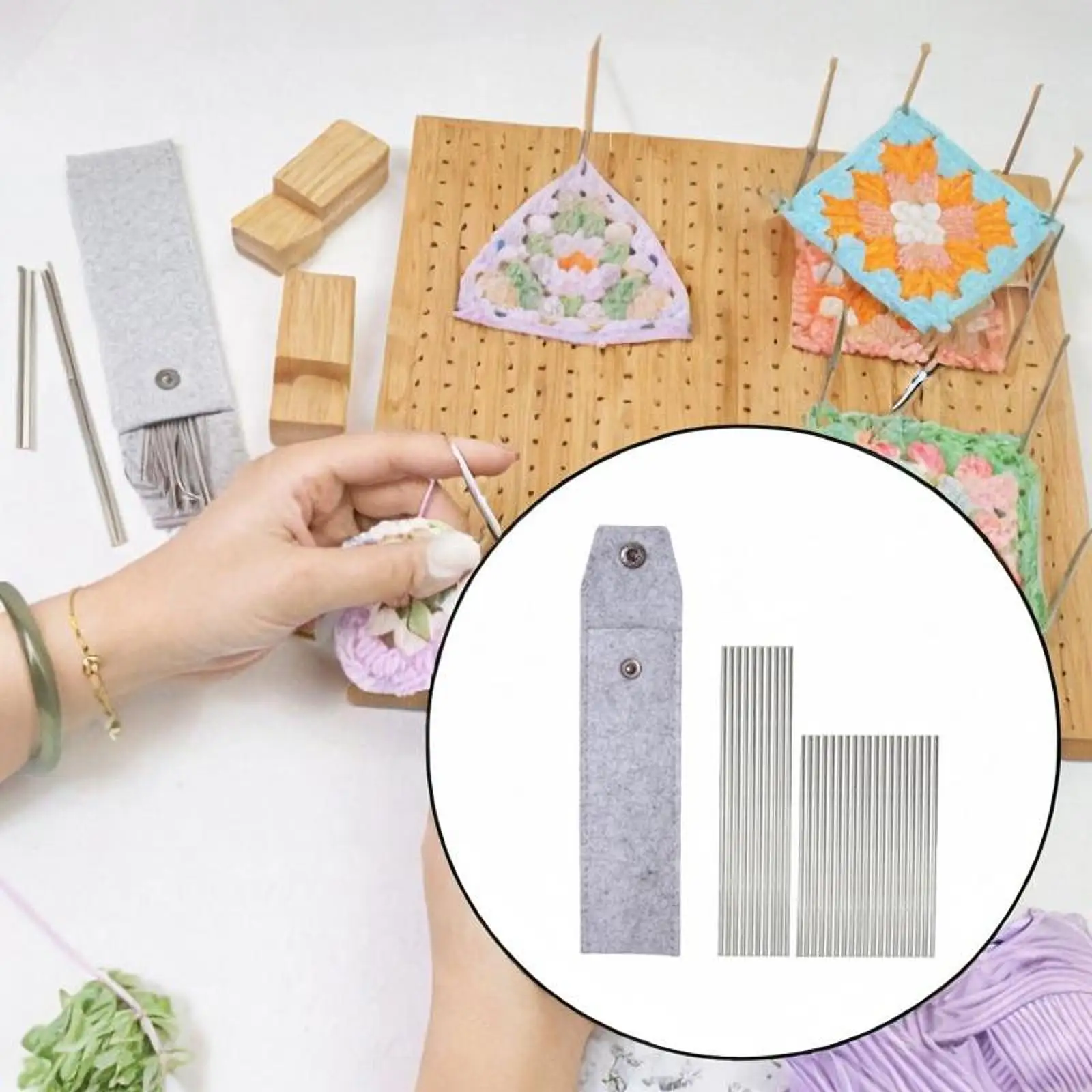 دبابيس من الفولاذ المقاوم للصدأ لمستلزمات الحياكة والحياكة وقضبان الكروشيه المربعة مع حقيبة تخزين