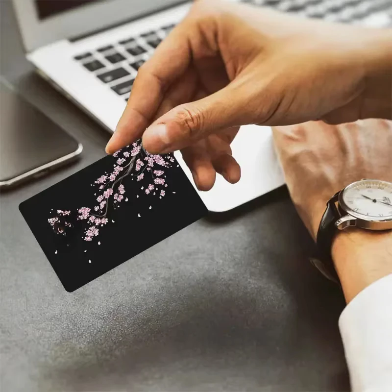 New Sakura Ink Painting Art Protection Skin Stickers Creative Credit Debit Cards Vinyl Adhesive Small Core Waterproof Decoration