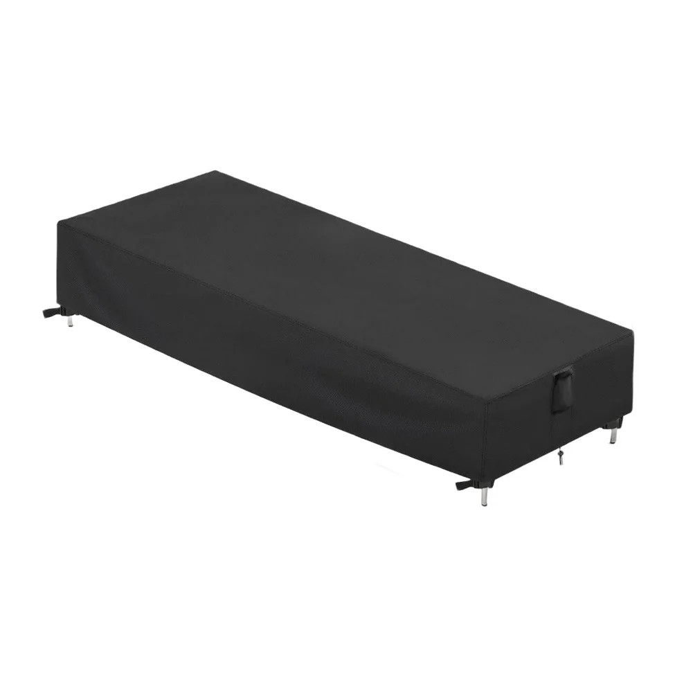 Duty PU Coated Chaise Lounge Cover With Clips For Garden Patio Chair All Season Weather Shield Black