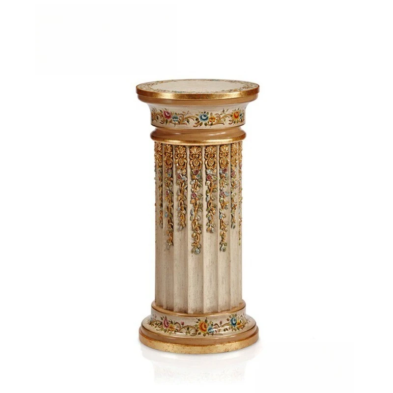 Court Wind Heavy Industry Carving Painted Apricot White Rose Paste Gold Leaf Cylinder Flower Stand