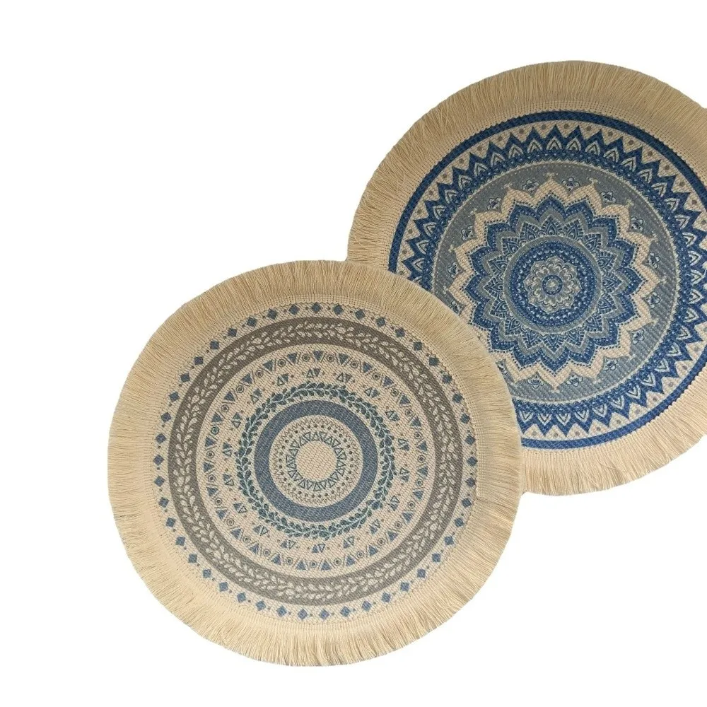 Bohemian Braided Weave Round Woven Placemats Non-Slip Tassel Bohemian Placemat Heat Resistant Jute Placemats Kitchen Table