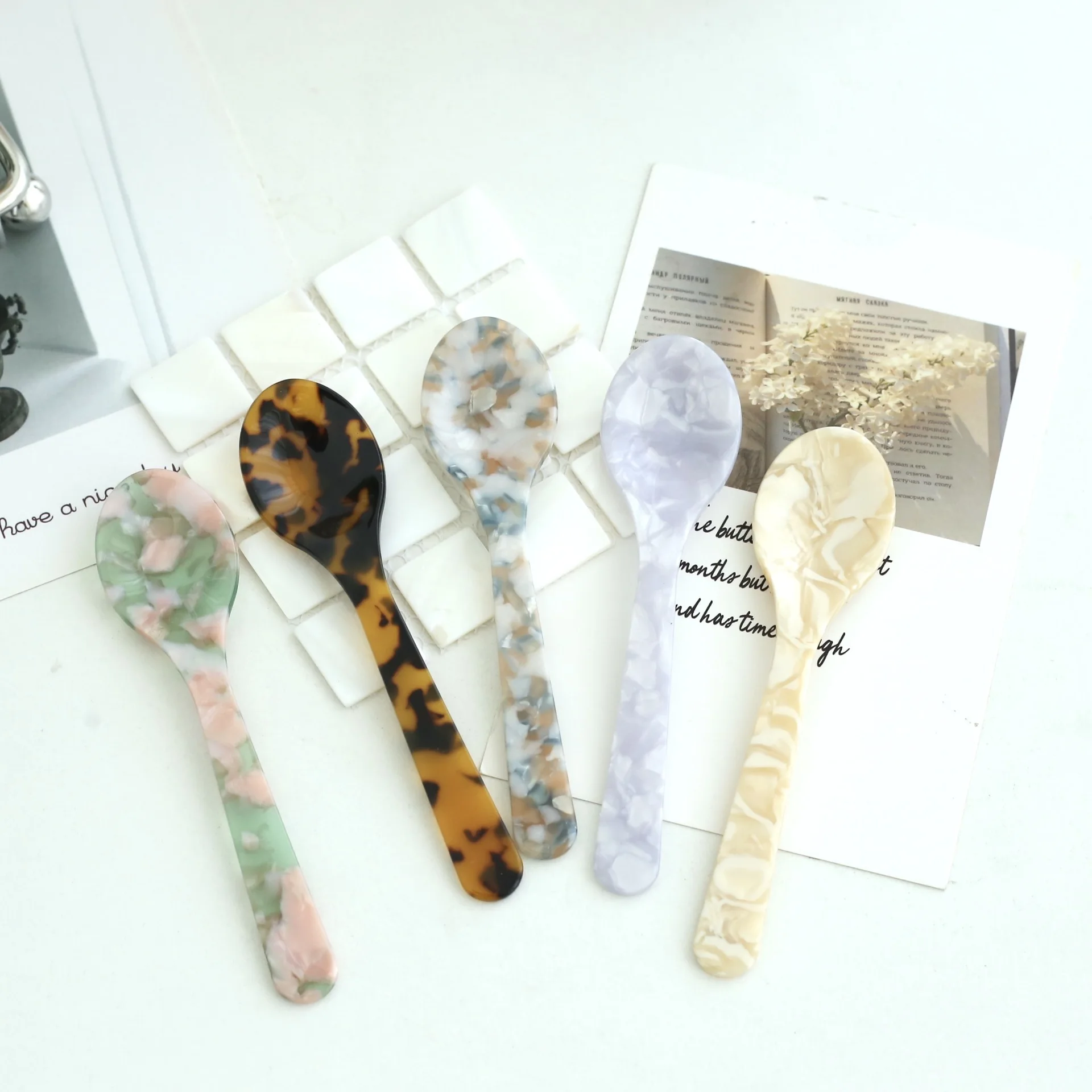 Acrylic IceSpoons Cream Coffee Spoons Caviar Spoons Stirring Spoons DessertSpoons Teaspoons Kitchen Crafts Tableware