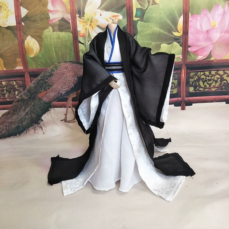 1/6 Chinese Ancient Man Suit Tradition Hanfu Robe Dress Black white for 12inch   Figure ModelDntique Clothing  Amine DOll Toys