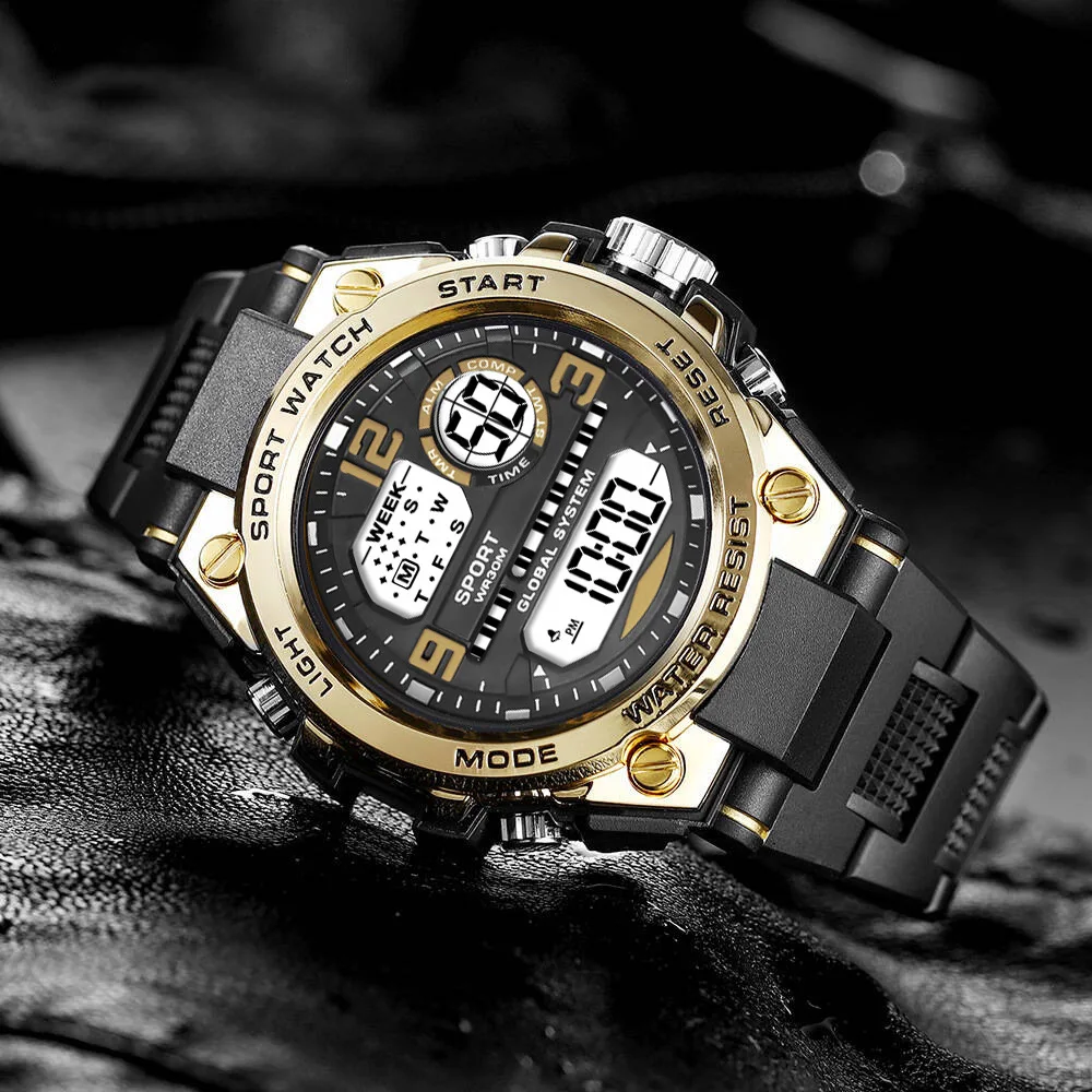 

Black Sports Watch for Kids Students Men's Multifunction LED Digital Watch Waterproof Luminous Alarm Clock Electronic Watches