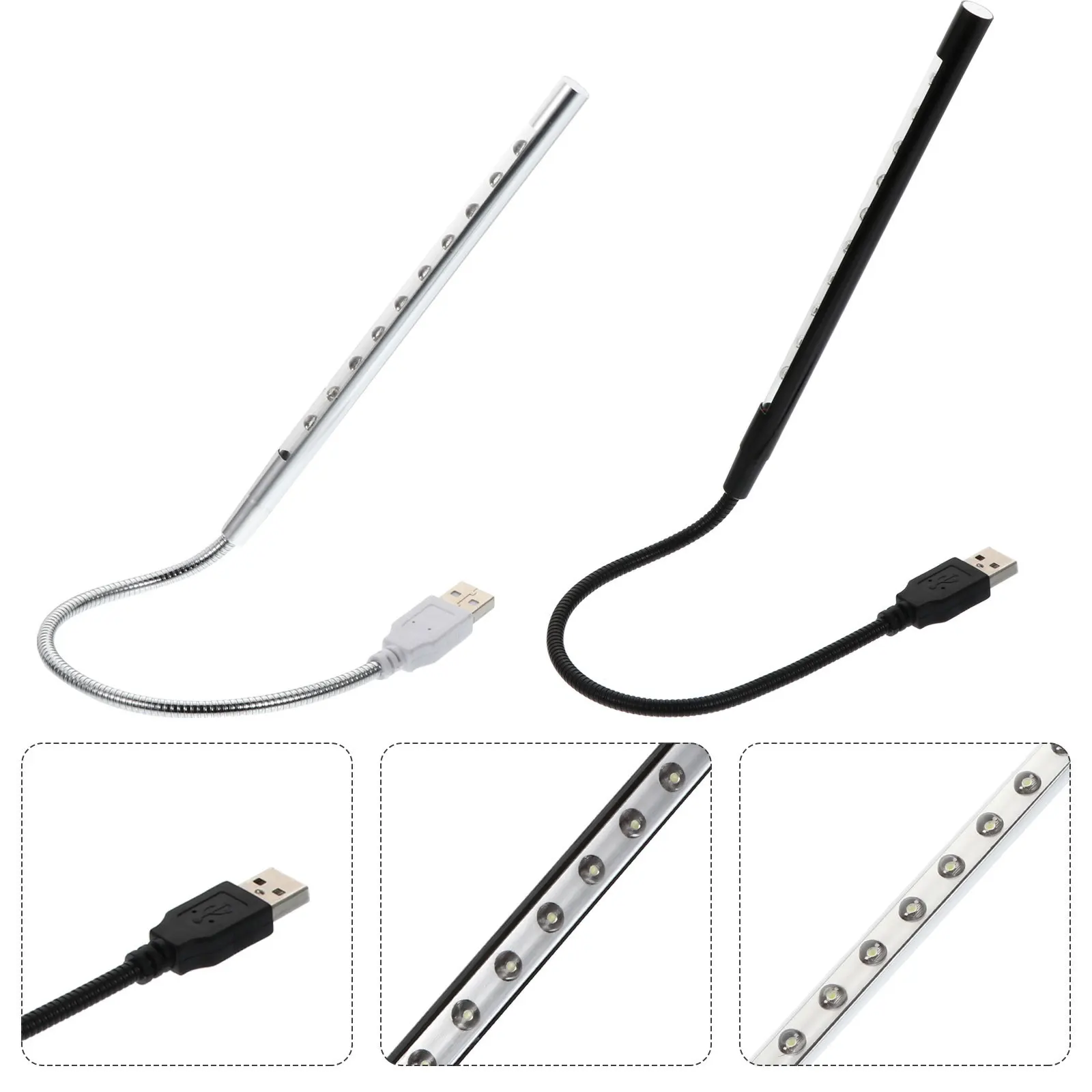

2Pcs USB Powered 10-LED Reading Lamp Gooseneck Flexible Long Service Life LED Desk Light for Home Office Gooseneck Light