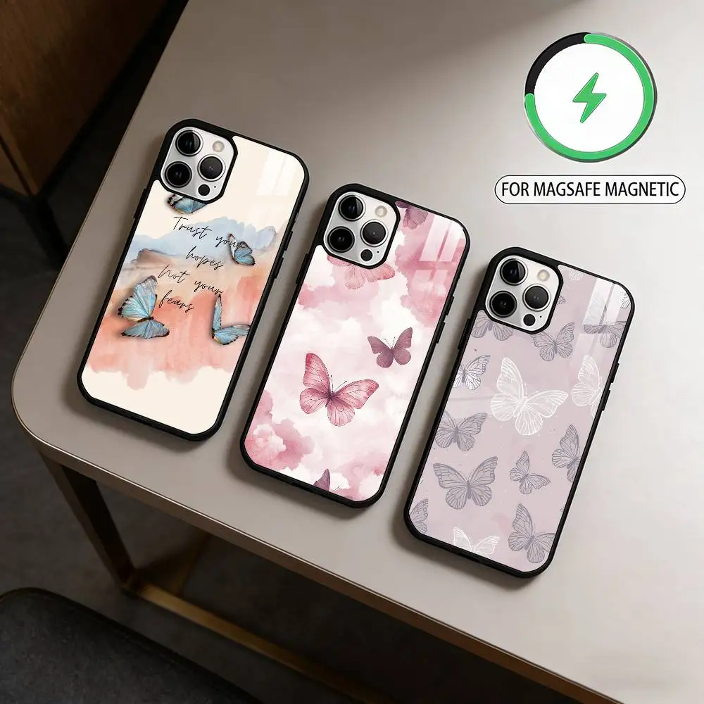 

P-Painting B-Butterfly Phone Case For iPhone17,16,15,14,13,12,11 Plus,Pro Max Magnetic For Magsafe Wireless Charging