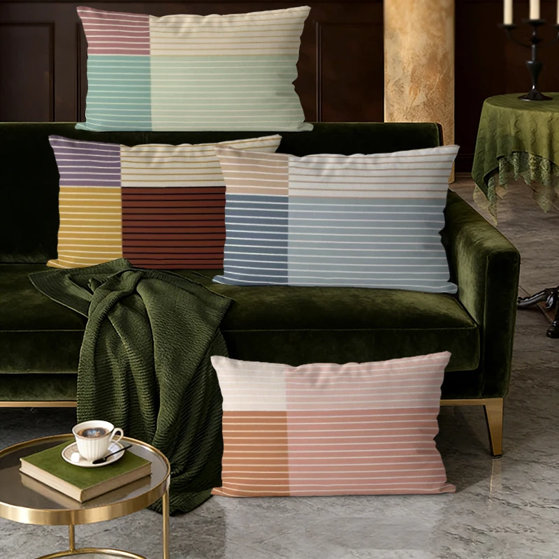 Striped Color Block Lumbar Pillow Covers Suitable For Sofa Bedroom Car Pillow Cover Cushion Rectangular Back Cushion