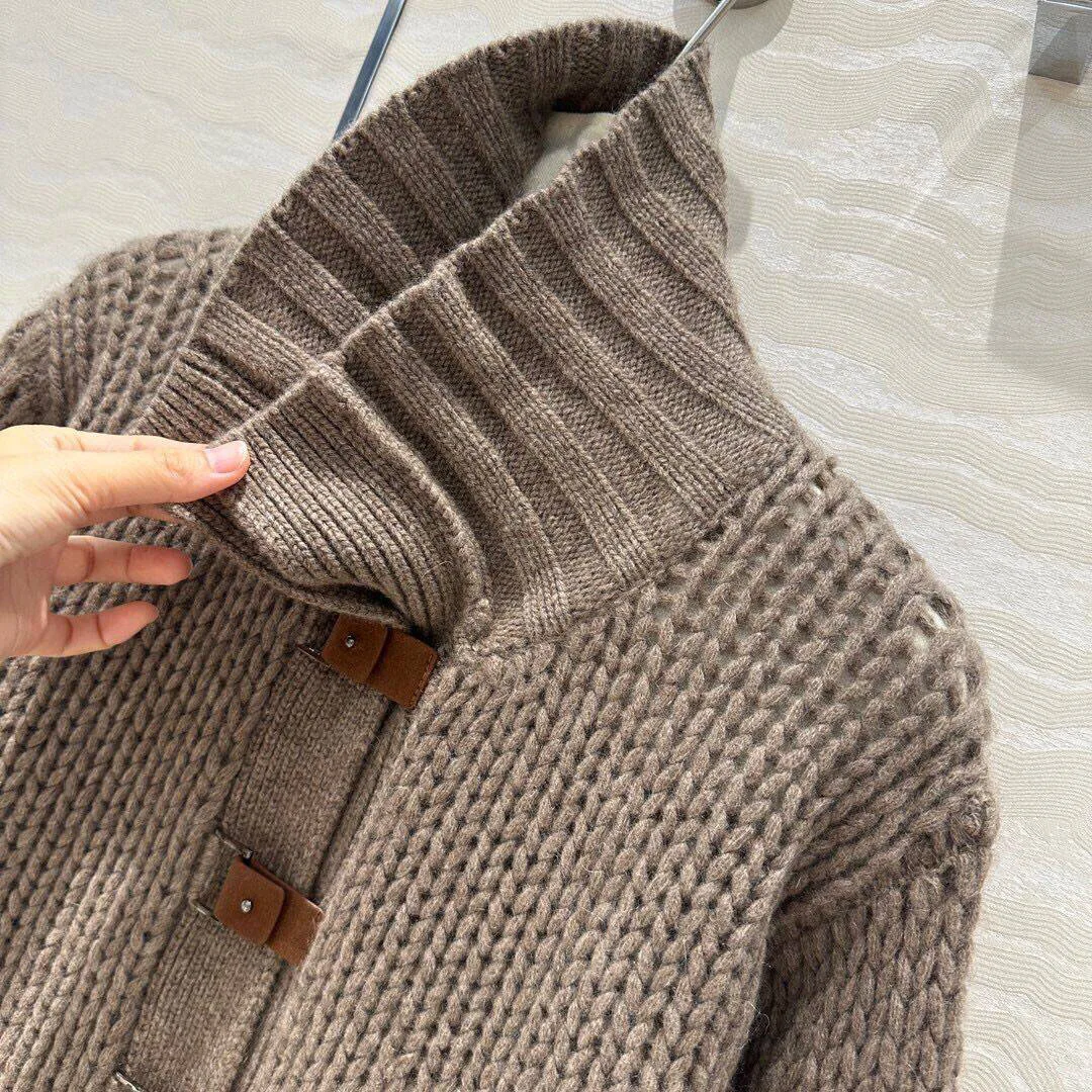 Top Quality Luxury 100% Yak Hair Cardigan Sweater Women Lapel Long Sleeve Suede Buttons New Autumn Winter Vintage Sweater Coat