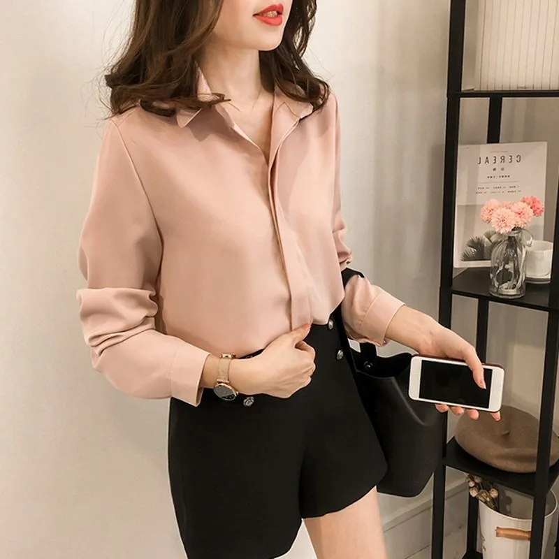 Women Shirts Blouses Long Sleeve V Neck Chiffon Blouse OL Office Tops Ladies Loose Long Shirts