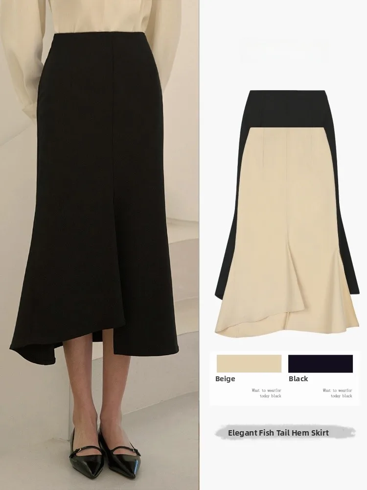 

High Waist A-Line Fish Tail Skirt Women's Commute Casual Skirt Breathable Polyester Fiber High Waist Type Summer New Style