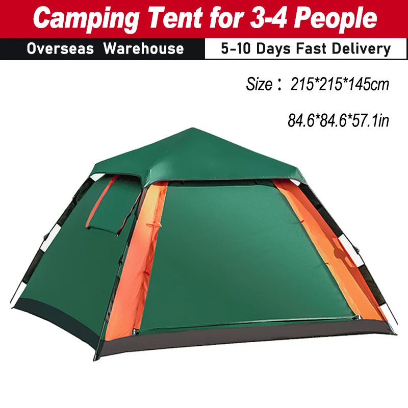 Outdoor Automatic Quick Open Tent Waterproof Camping Tent 3-4 Person Instant Setup Tent 190T Waterproof PU Fabric Camping Tent