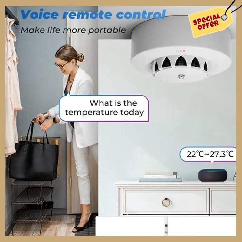 

Tuya Smart Smoke Detector Withwifi & Bluetooth, Temperature & Humidity Monitoring 80Db Alarm, Remote Notifications 2Pcs