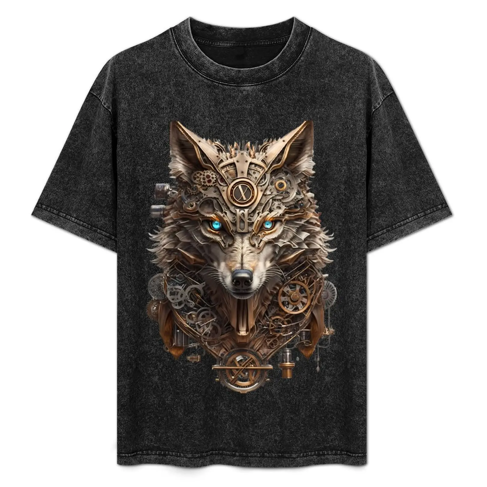 Camiseta Steampunk Wolf Gothic Cyberpunk Retro Metal Punk Industrial, Top Informal de Manga Corta para Vacaciones