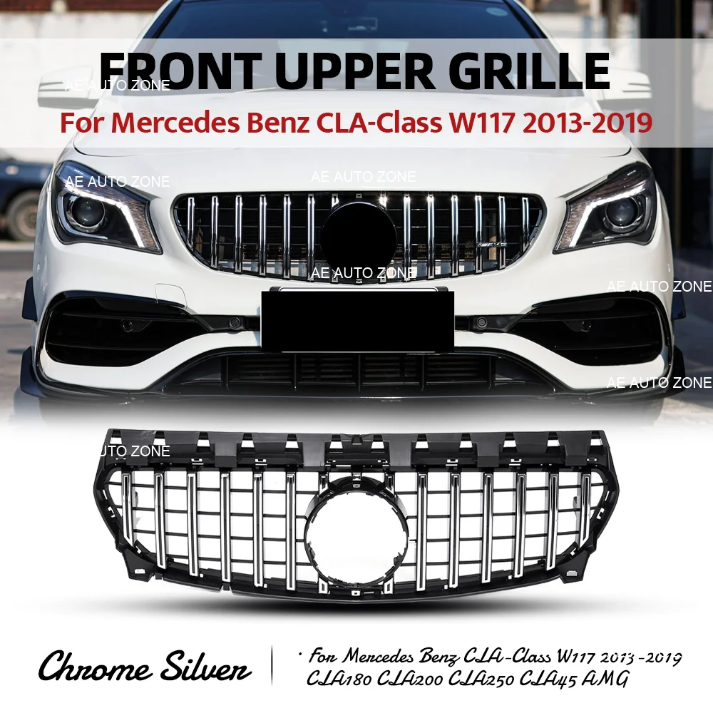 

Chrome Silver GT Style Grill Front Grille For Mercedes Benz CLA-Class W117 2013-2019 CLA180 CLA200 CLA250 CLA45 C350 ABS W/Star