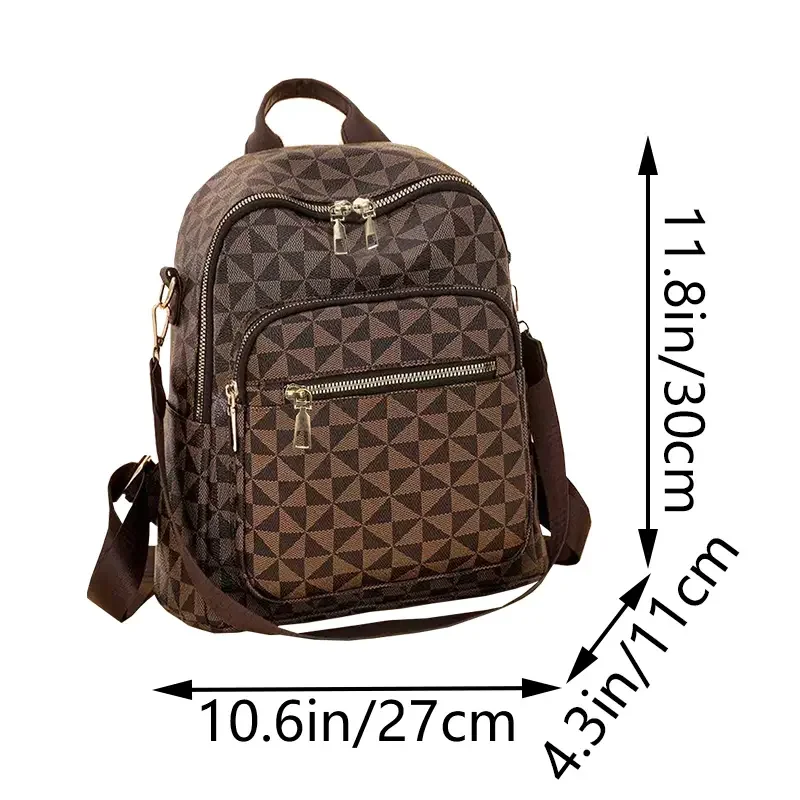 Women's Geometric Triangle Print Backpack, Multi-Pocket Casual Convertible Daypack with Top Handle, Lightweight Shoulder Crossbody Bag for Work Travel School Daily Use