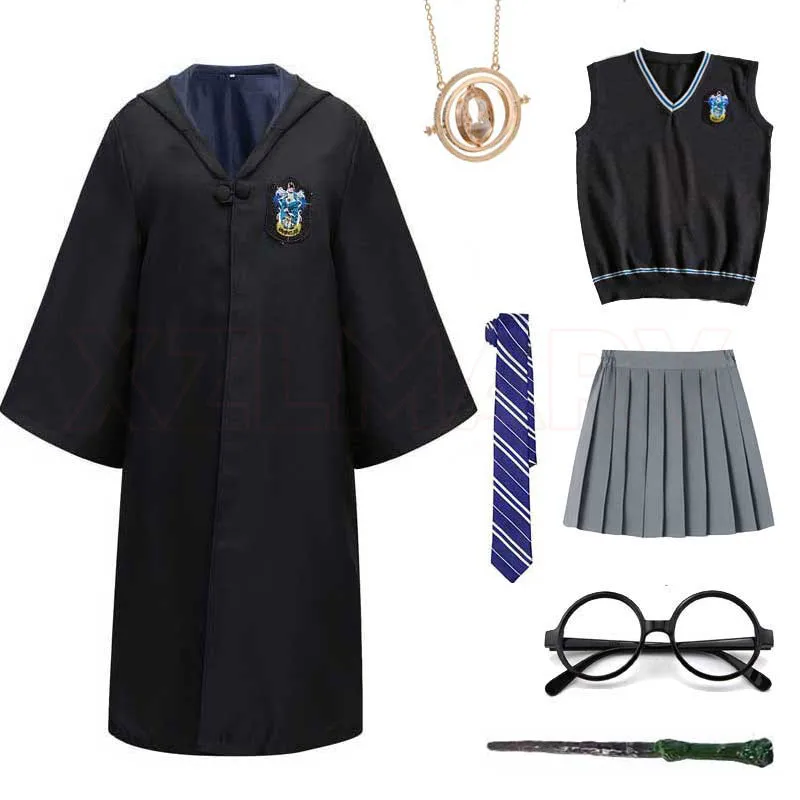 Women Magic College Uniform For Kids Adult Hufflepuff Slytherin Style Robe Cloak Sweater Heromions Cosplay Halloween Costume