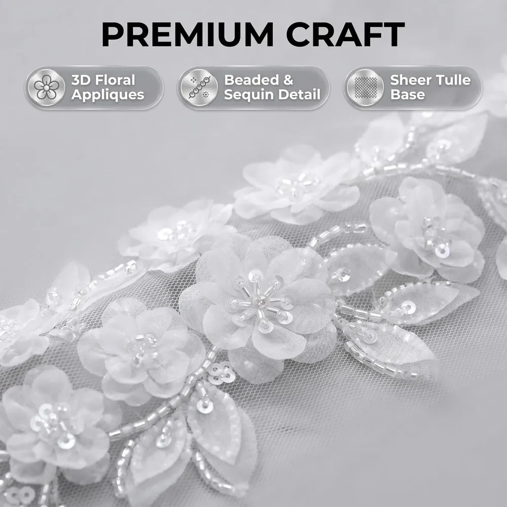 

NEW 2026 White 3D Laser Relief Flowers Beaded Sequins Embroidered Lace Fabric.Wedding Dress Shining Bride Fabric Premium Quality
