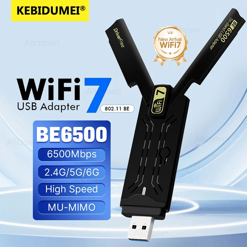 

WiFi 7/6E USB Adapter BE6500 2.4G&5.8G&6GHz Tri-band Wireless Network Card 6500Mbps Free-Drive 802.11BE Adaptador for Win10/11