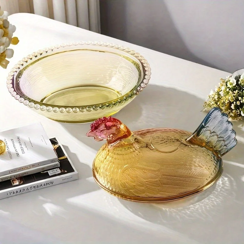 Light Luxury Chicken Shaped Crystal Glass Storage Jar with Lid Is Very Suitable for Candy Snack Nut Storage Home Decoration