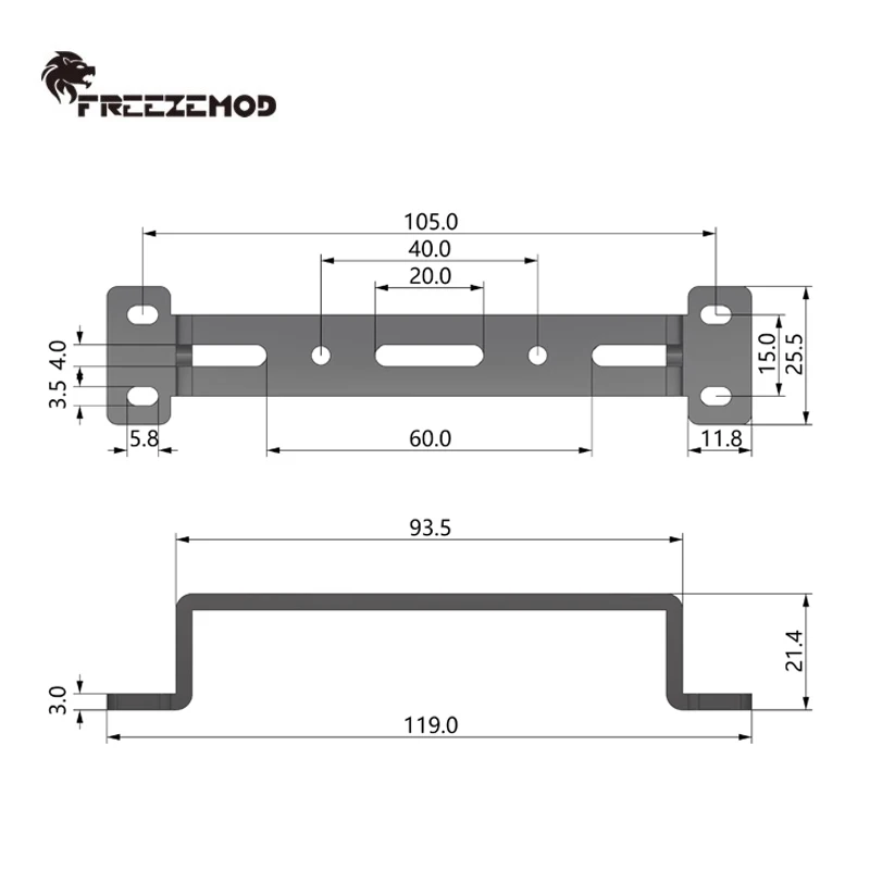 FREEZEMOD Soporte de montaje convexo para fijación de pared de fila de depósito/bomba/radiador, aleación de aluminio SXKJ-TX