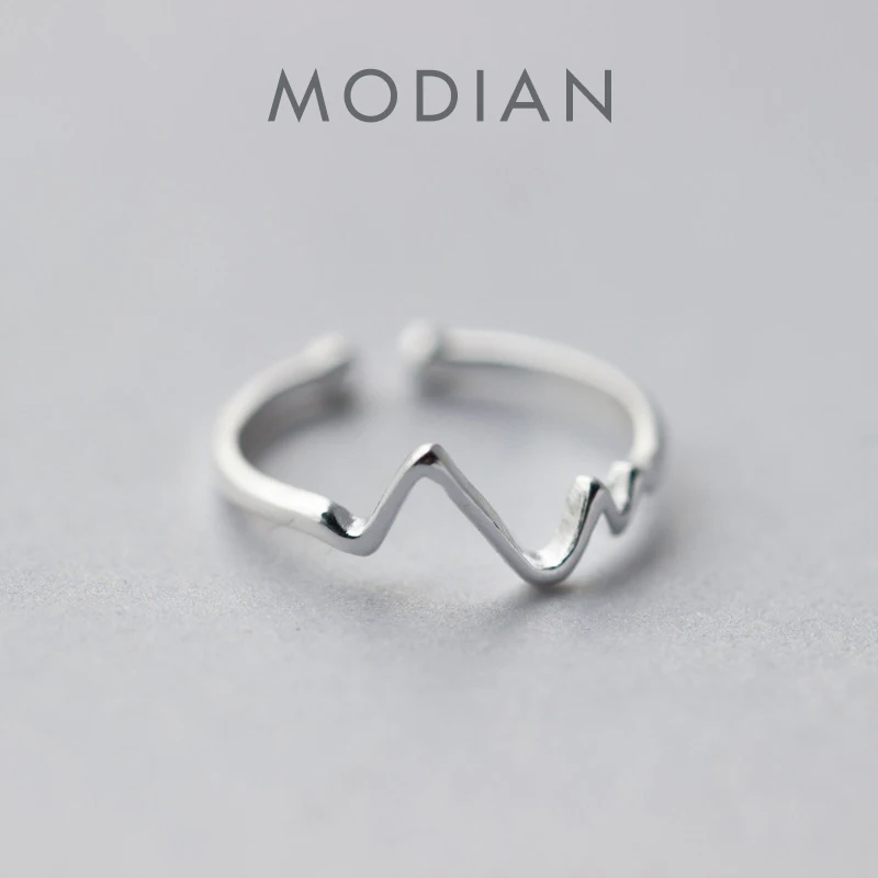 

Modian Fashion Open Adjustable Finger Ring for women Genuine 925 Sterling Silver Simple Geometric Wave Ring Fine Jewelry