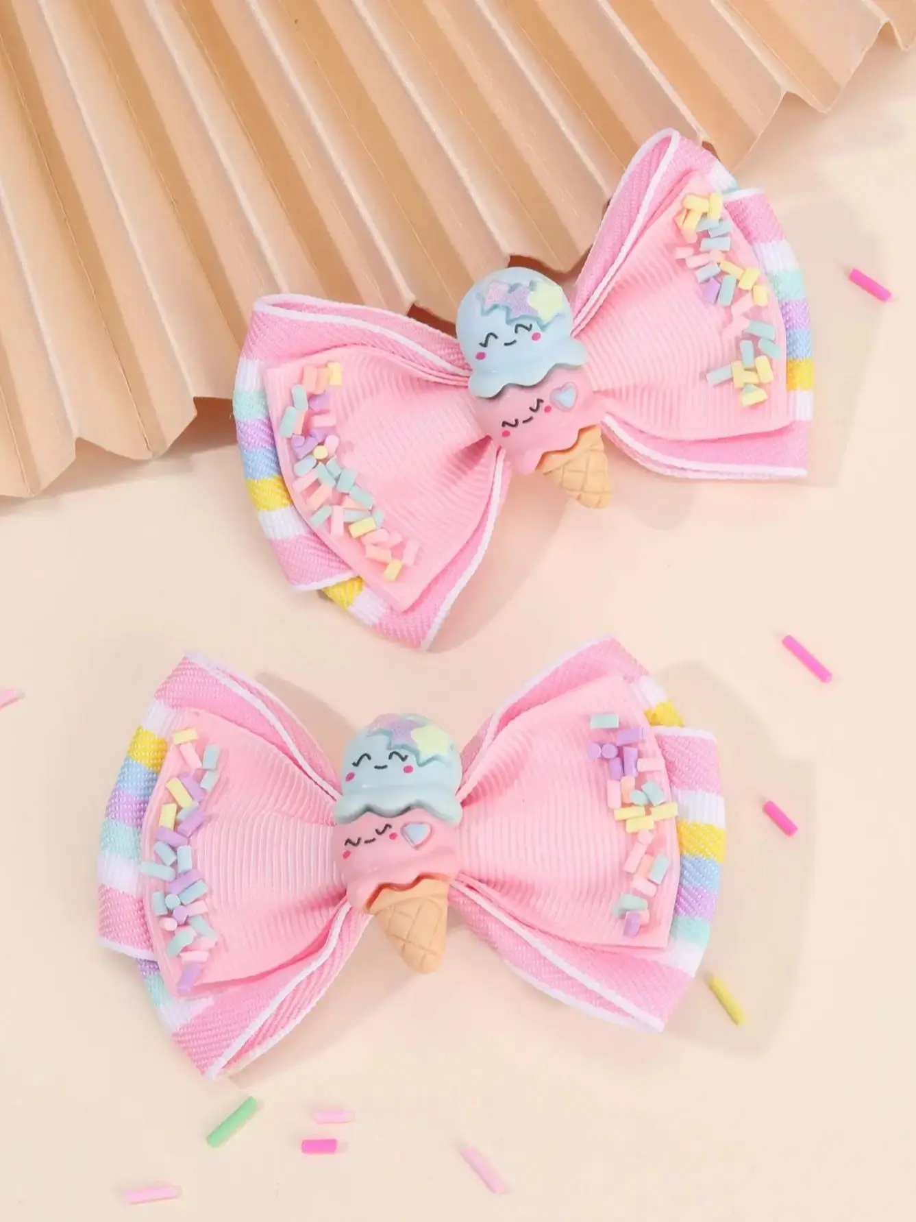 Pinces à cheveux avec nœuds de sucette pour filles, 2 pièces, Barrettes en ruban rayé rose doux, accessoires de couvre-chef mignons pour bébés enfants