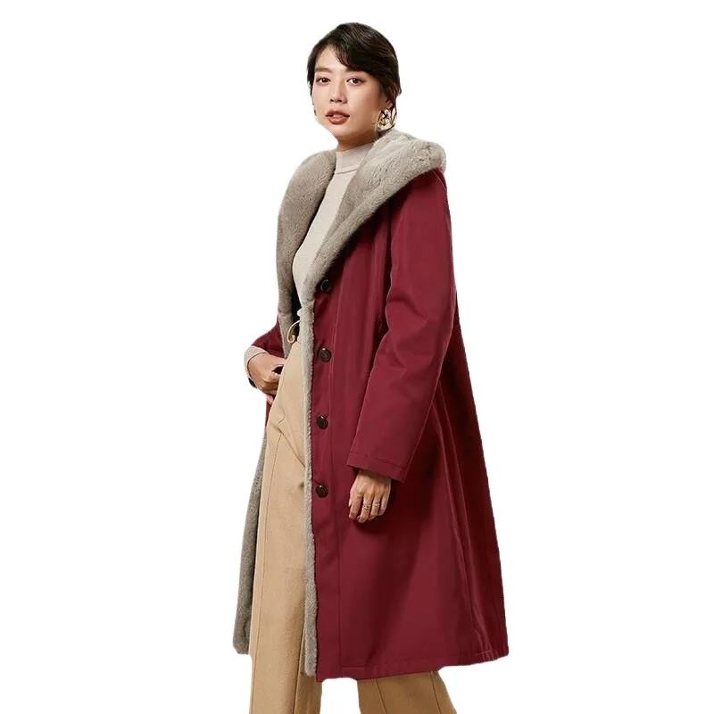 

Stylish Elegant Faux Fur Coat Thick Warm Lined Fur Jacket Mid Length Over Knee Faux Mink Overcoat Cotton Padded Plush Coat