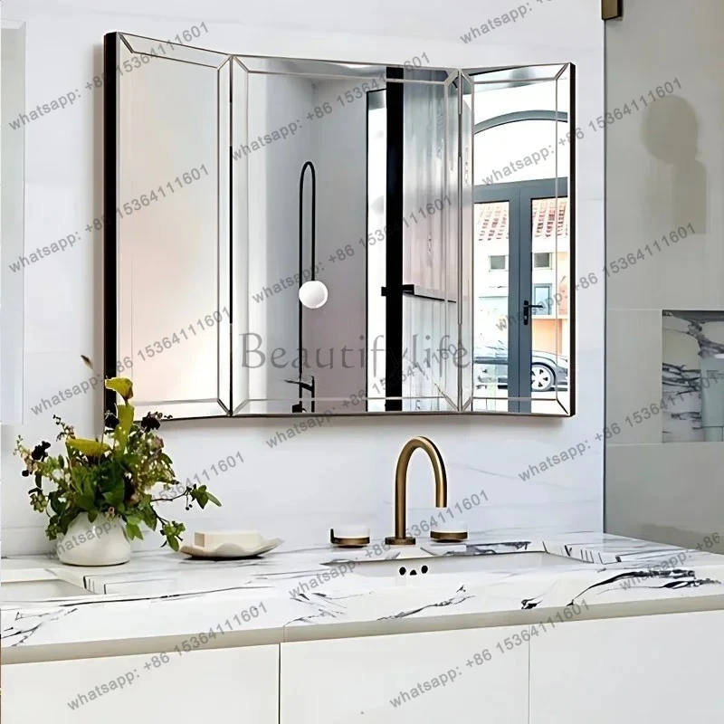 

American folding bathroom wall-mounted feng shui bathroom mirror European-style household square decorative mirror