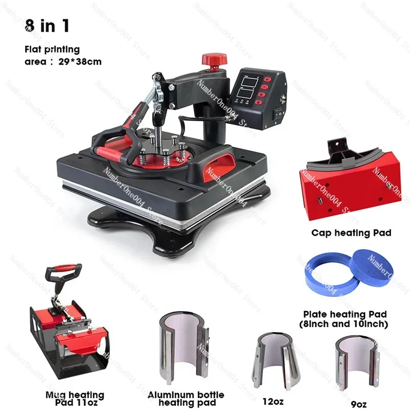 38 38cm Multifunctional Heat Press Machine 5 in 1 8 in 1 for Mug Hat T Shirt Printing