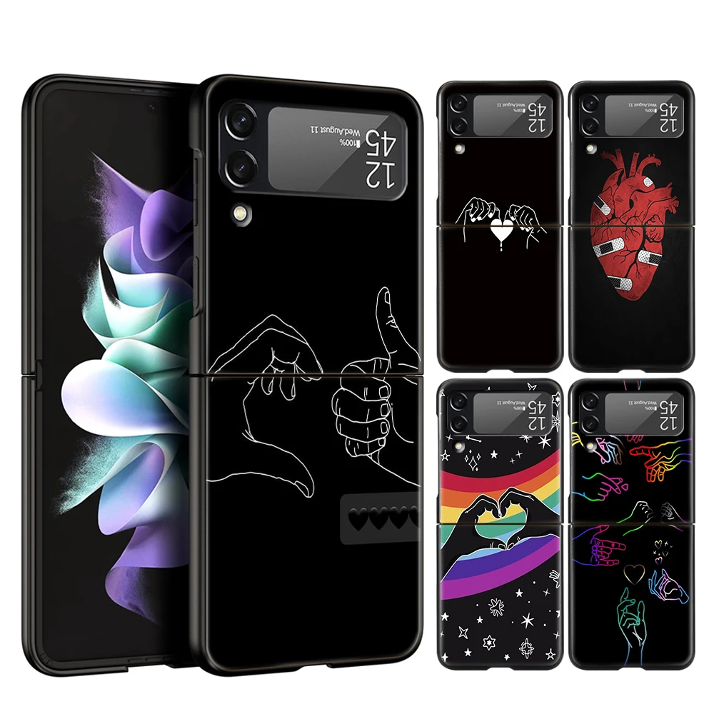 CartoonArt Hard PC Phone Case For Samsung Galaxy Z Flip 6 5 4 Black Cover For Galaxy Z Flip 3 Foldable Shockproof Cases Capa Bag