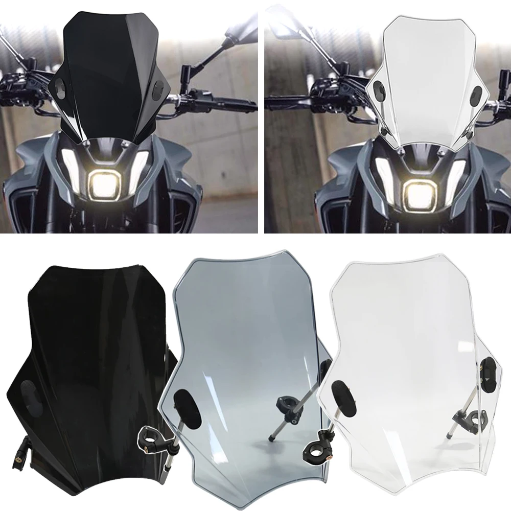 

For MT07 MT09 Universal Adjustable Windscreen For HOND Motorcycle Windshield Glass Cover Screen Deflector Motorcycle Accessories