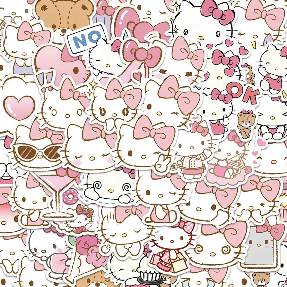 10/30/50pcs Cute Sanrio Pink Hello Kitty Stickers Funny Kawaii Decals Laptop Notebook Fridge Decoration Sticker for Kids Toys