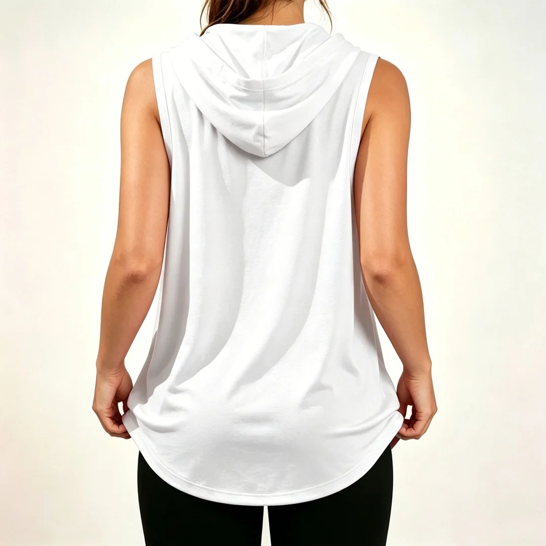 Loose-fit sleeveless hoodie featuring an abstract side-profile portrait and palm-with-star print; a unique, casual, unisex oversized athletic top. view 4