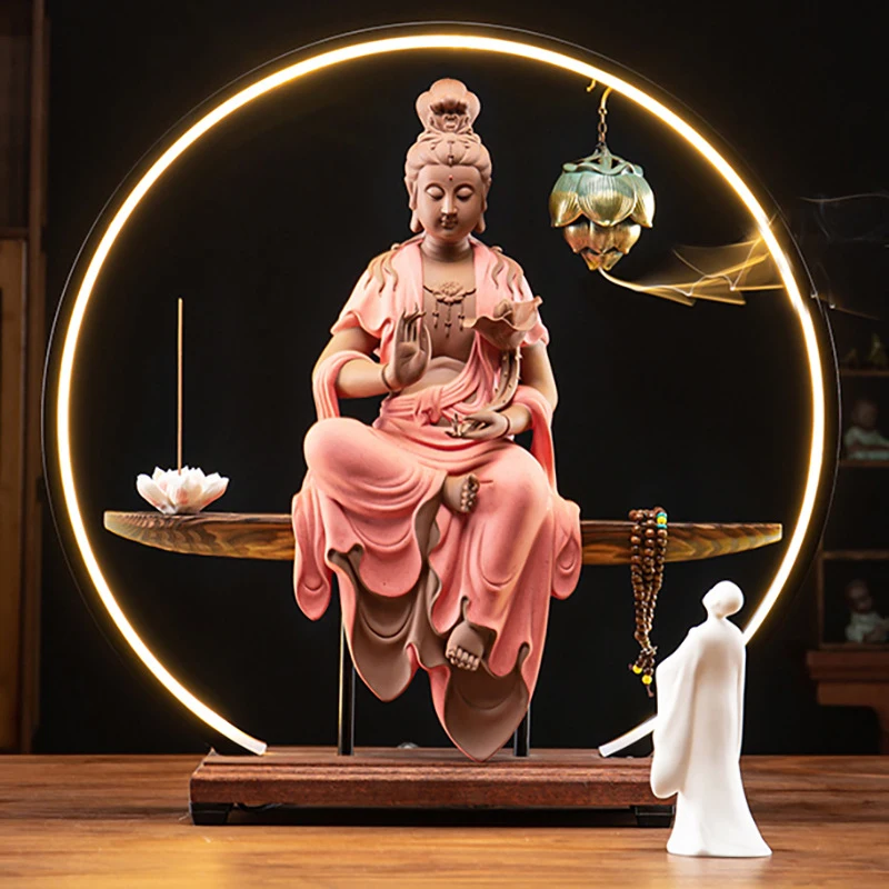 Chinese-Style Buddha Statue For Home Worship, Lotus-Holding Guanyin, Living Room Buddhist Ornament, Large Ceramic Guanyi