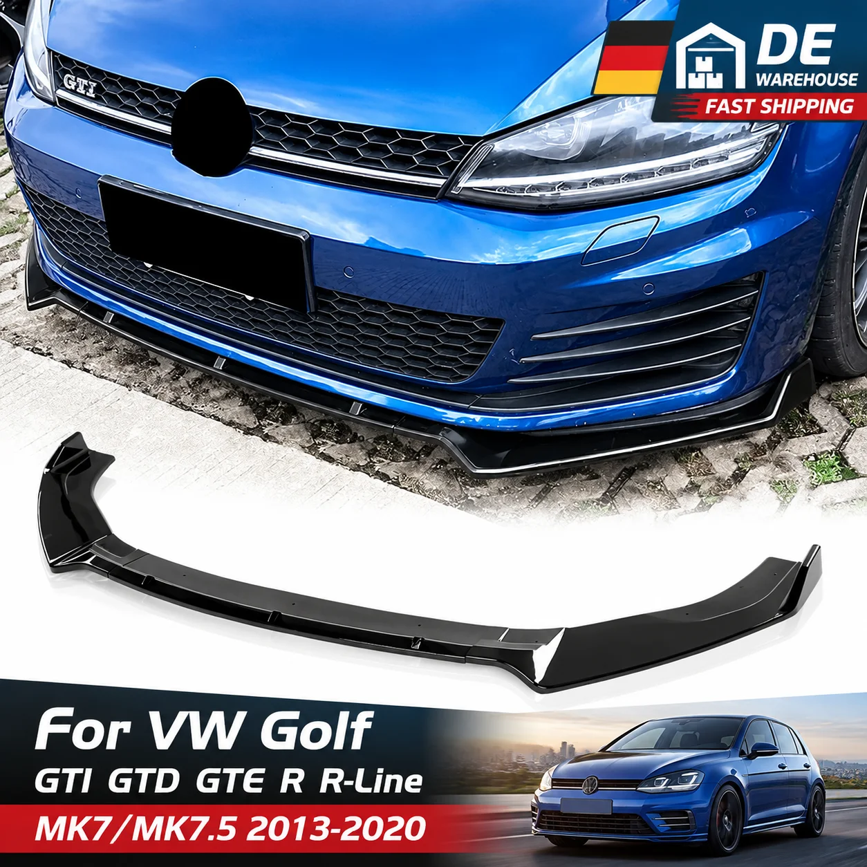 Image of Für VW Golf 7 7.5 MK7 MK7.5 GTI GTD GTE RLINE R 2013 2014 2015 2016 2017 2018 2019 2020 Auto Frontstoßstangen-Splitter Lippe Spoiler Diffusor Karosserie-Kit Autozubehör