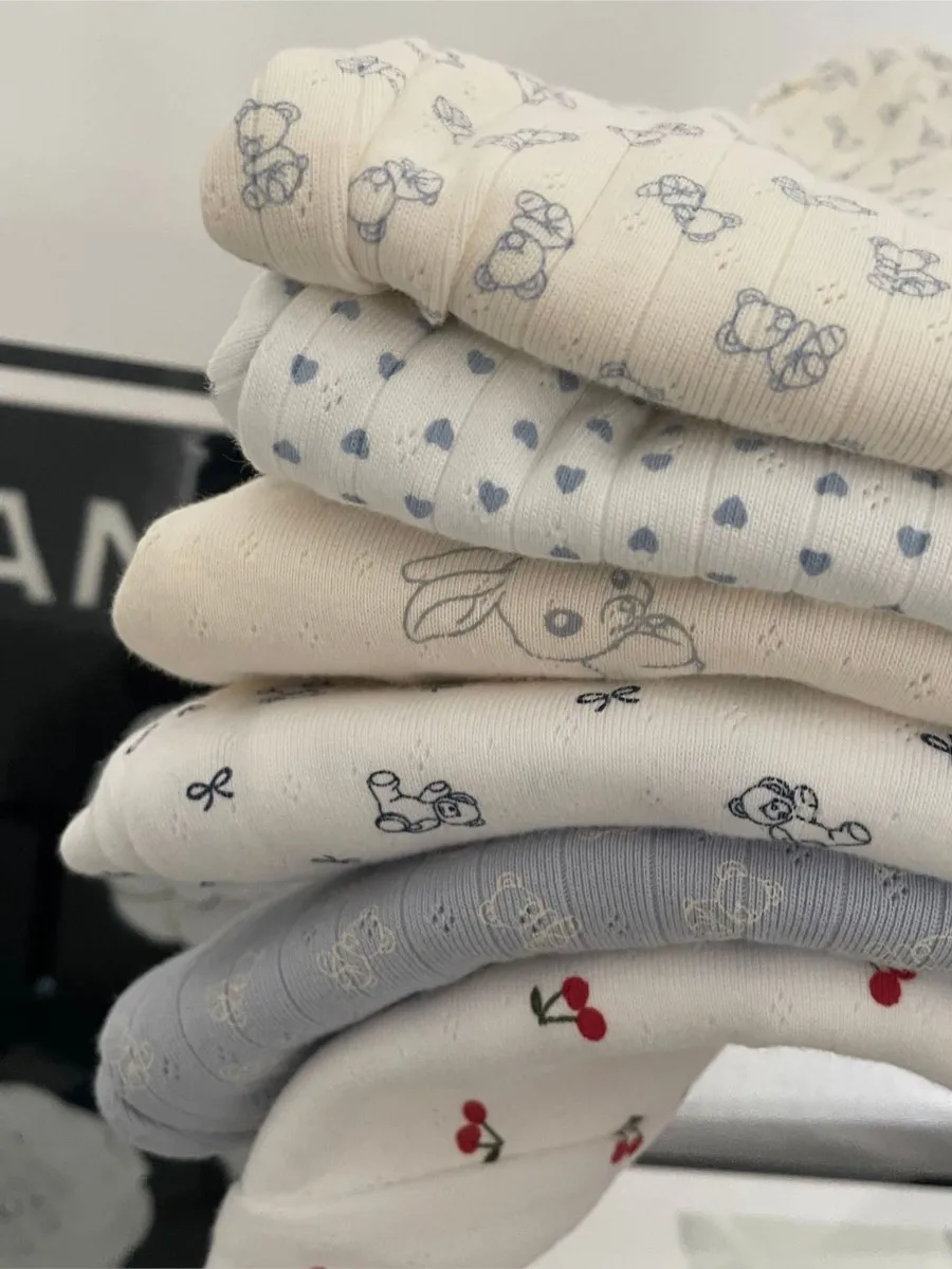 Cute Print Cotton Long Pants Women All-match Soft Elastic High Waist Pajama Trousers Sweet Vintage Preppy Style Home Pant Y2K
