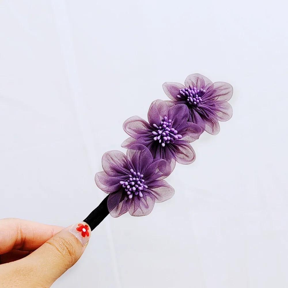 Korean version elegant mesh flower hair reel Internet celebrity ball head  lazy braided hair back head accessories