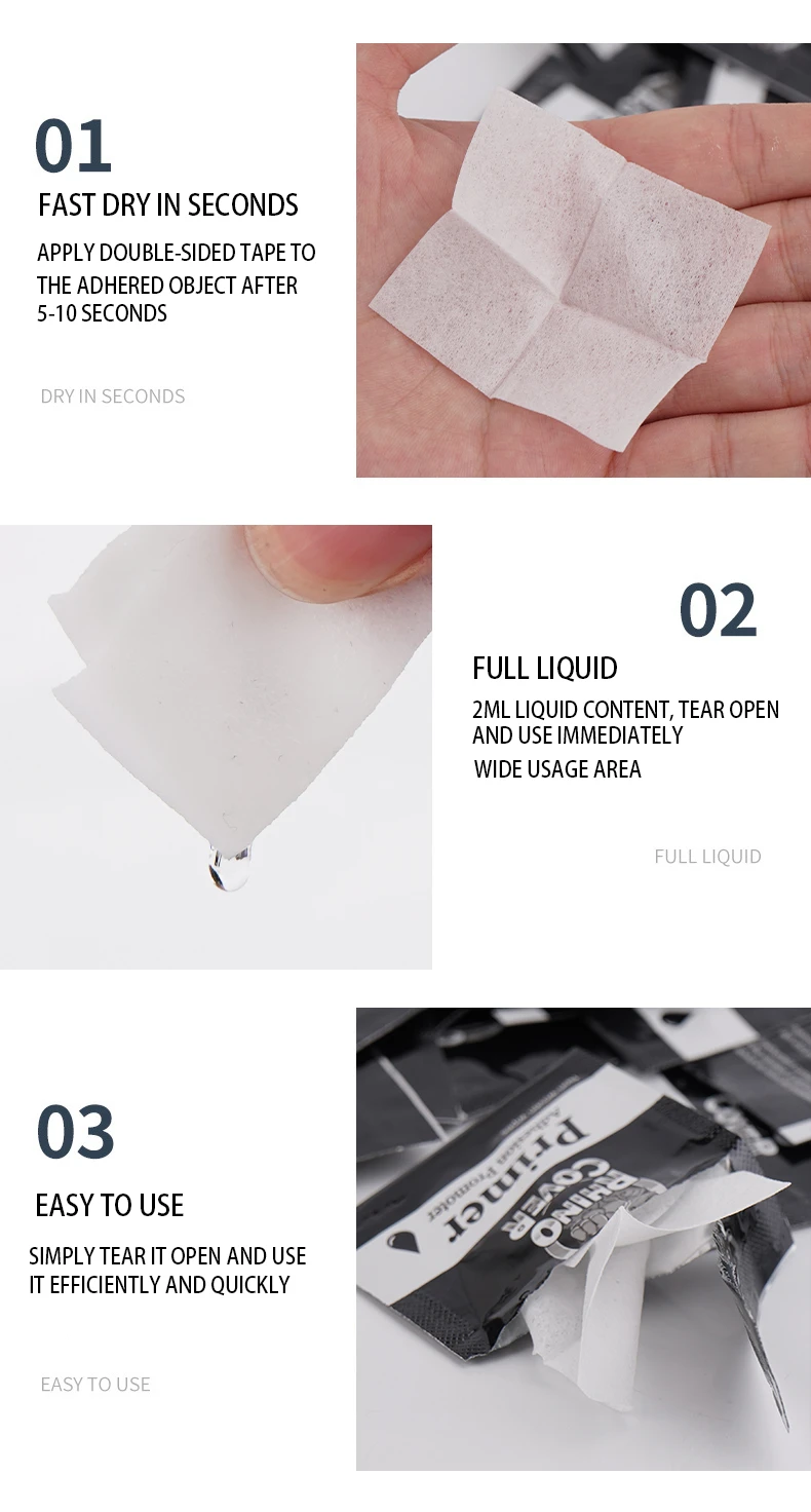 4/100pcs Primer Adhäsion promotor beutel Vlies-Tücher für doppelseitige Klebeband verstärker Autozubehör klebriger Hilfs kleber – Detail 7