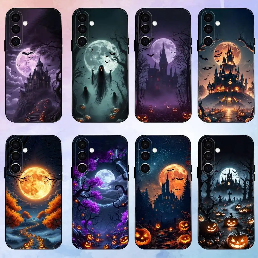 

halloween moon Phone Case For Samsung Galaxy A73,A72,A71,A70,A53,A52,A51,Others Soft Black Shell