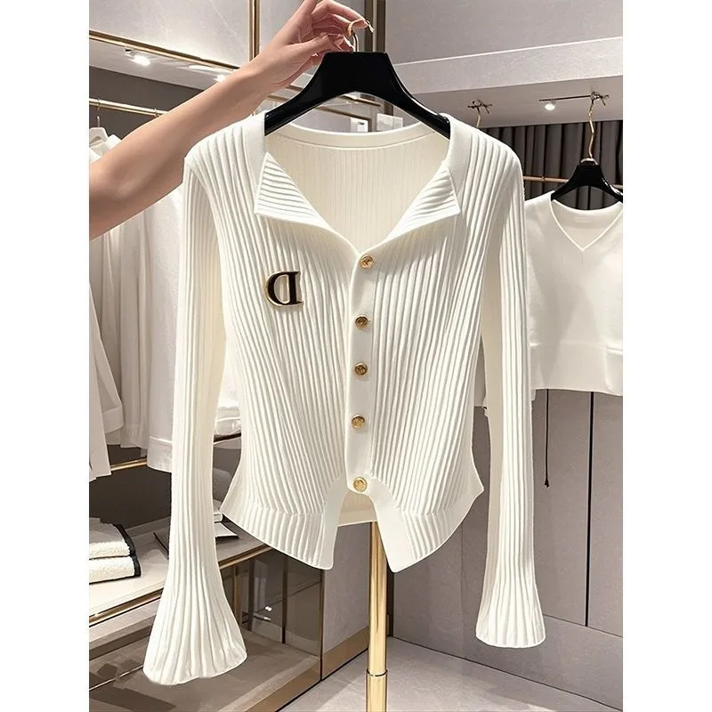 Unique Slim Fit Knitted Cardigan Women Inner Horn Long-sleeved Top 2024 Korean Fashion Casual Sweater for Women Y2k Clothes