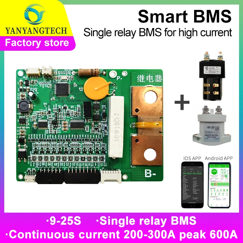 

Умный BMS 9-25S высокий ток и напряжение пик 600A одиночное реле Bms с Bluetooth RS485 CAN для вилочного погрузчика яхты хранение энергии