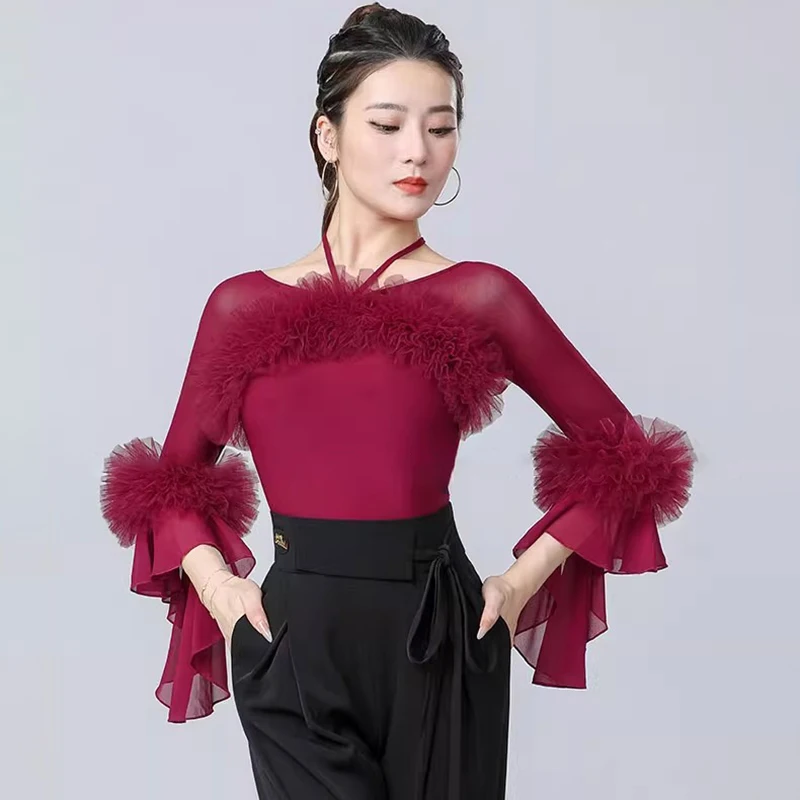 

Новинка 2025 года, топы для латинских танцев, женская рубашка для бальных танцев, стандартный купальник для сальсы, румба, современная блузка для вальса