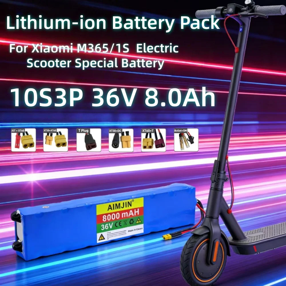 

36V 8Ah 10S3P lithium battery 500W same port 42V power battery pack with BMS suitable for Xiaomi M365 Electric skateboard