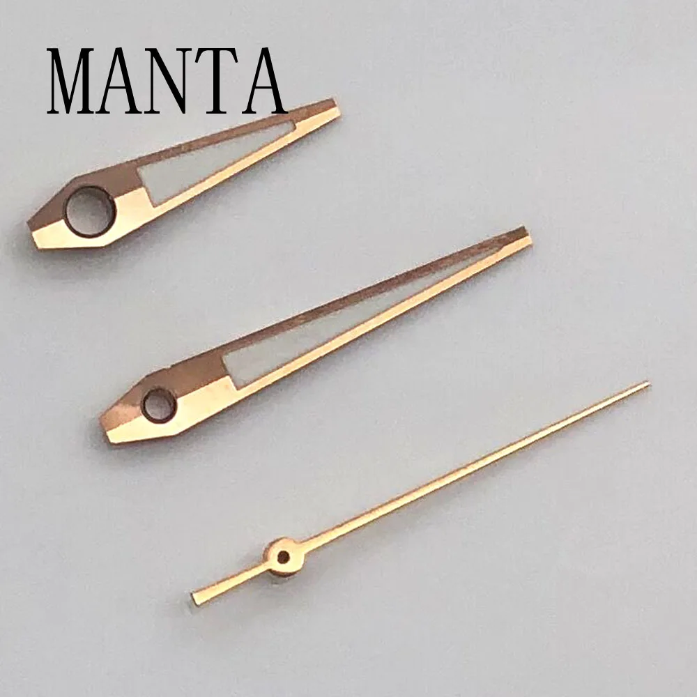 MANTA-manecillas de reloj de oro rosa y plata, luminosas, compatibles con piezas de reloj de movimiento mecánico NH35/NH36