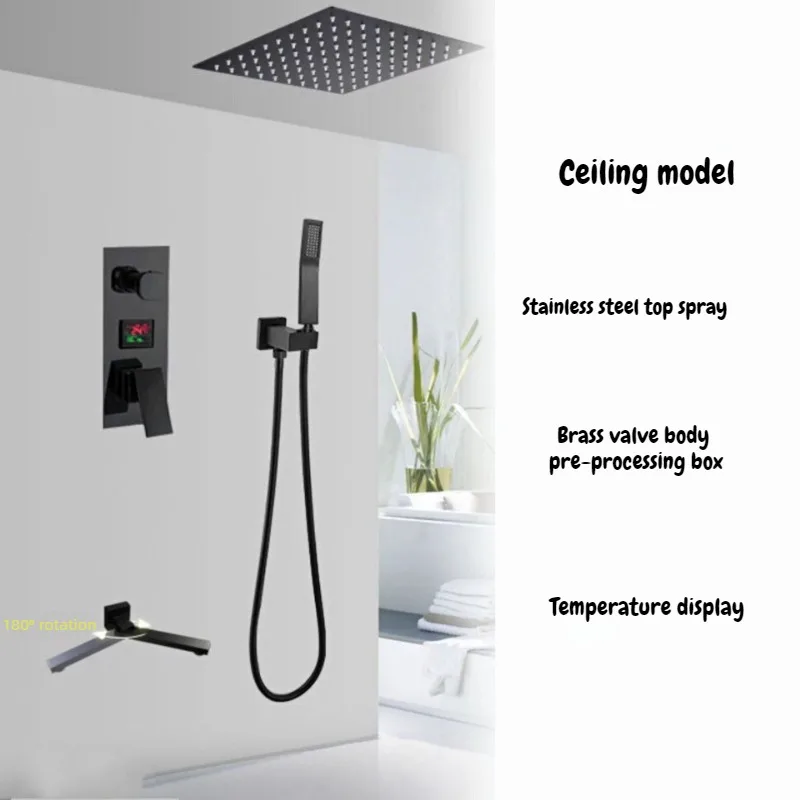 

Multifunctional Shower Set Digital Display 304 Stainless Steel Bathroom Faucets Household Concealed Shower Embedded in Wall