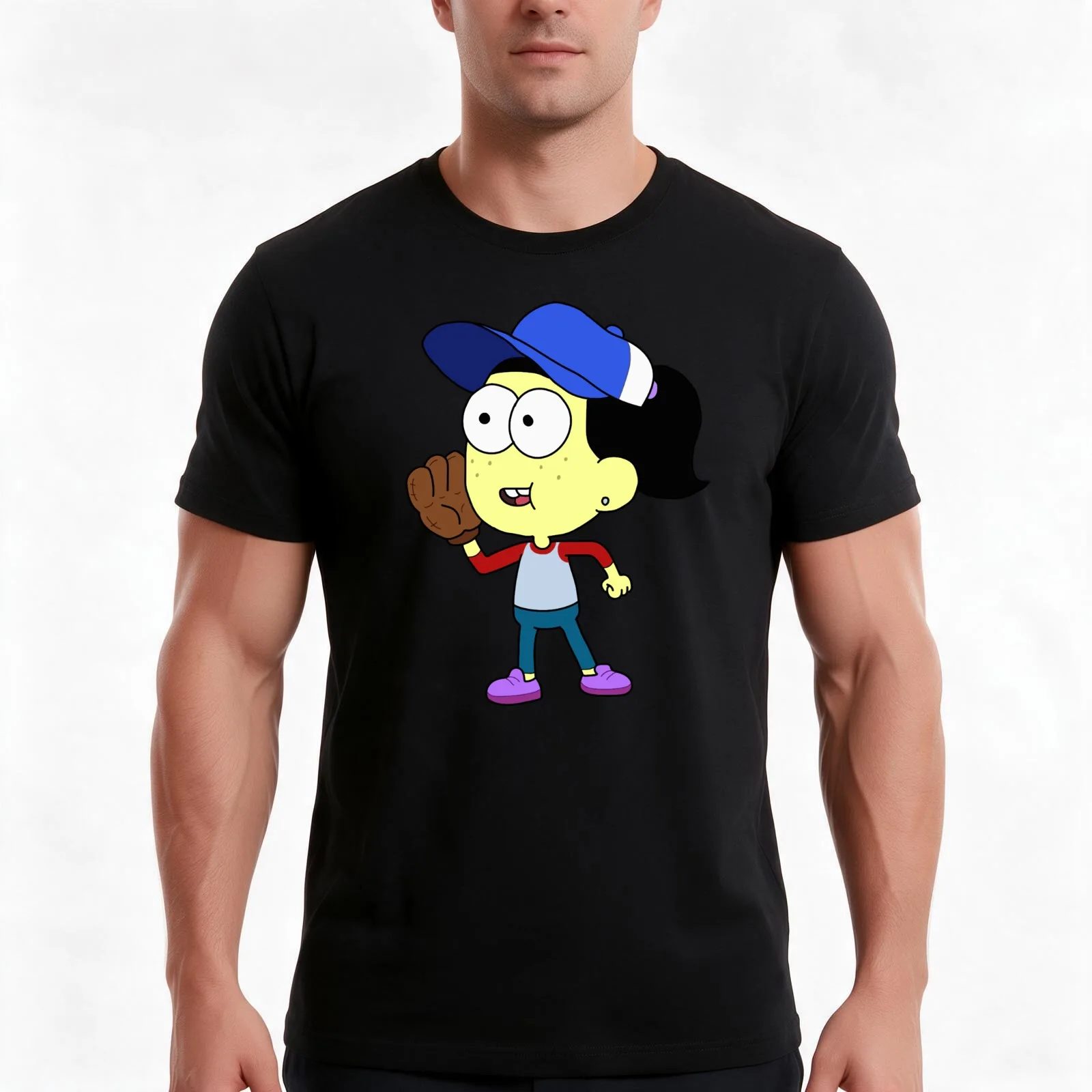 baseball tilly T-Shirt, Summer Casual Cotton Tee, Oversized Streetwear Tops, Vintage Graphic Print, Loose Fit Short Sleeve