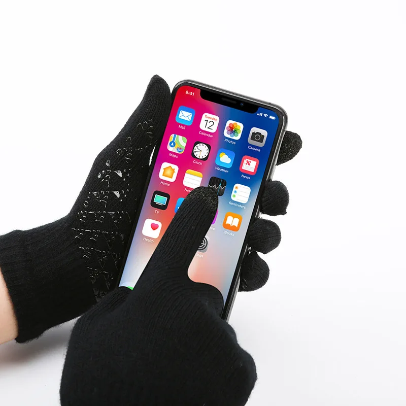 Guantes y bufanda de invierno para hombre, conjunto de tres piezas, guantes de Color sólido a la moda, cuello completo, gorro de punto cálido de Cachemira para invierno