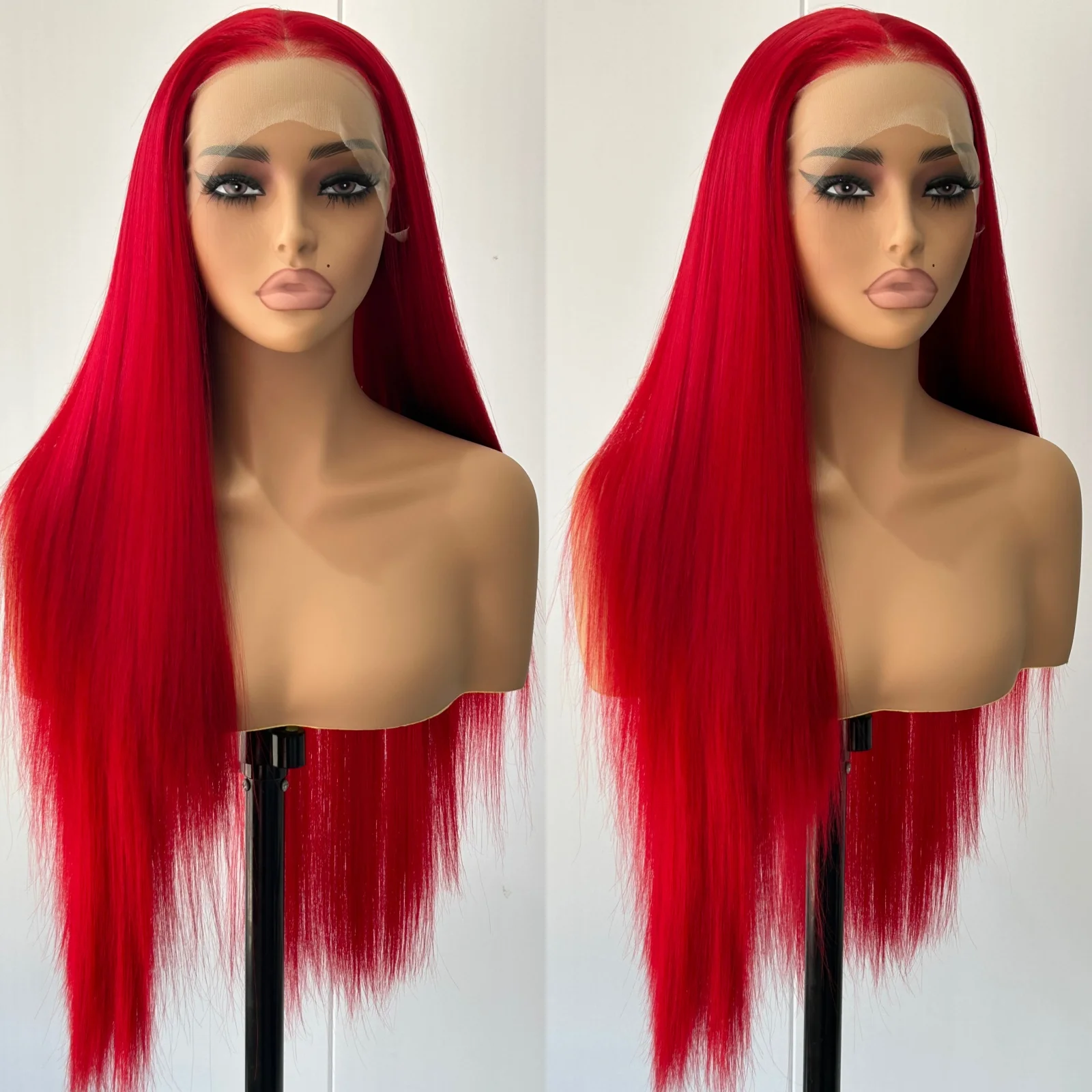 13X4 Wig merah Burgundy panjang lurus sintetis renda depan Wig rambut warna anggur gelap renda Wig Frontal untuk wanita pesta Cosplay