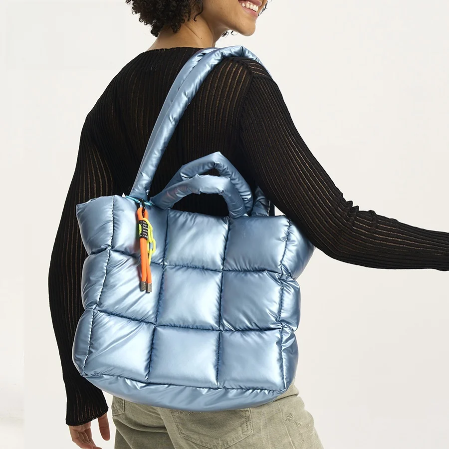 

Мягкая хлопковая клетчатая сумка-тоут, женская зимняя большая сумка-облако Capaci, нейлоновая сумка на одно плечо, матовая, прочная, для ежедневного использования