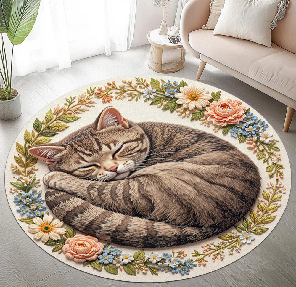 Yin Yang Twin Celestial Cat Star Cloud Constellation graphics Circle Rug,Living Room,Lounge,Hallway Washable Rug Present